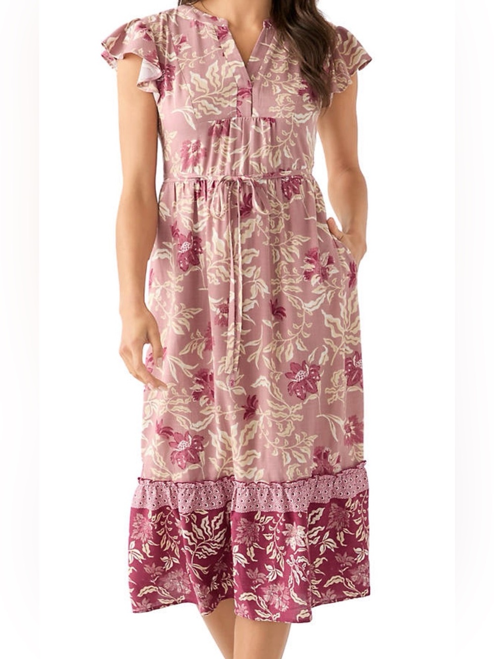 Lucky Brand Flutter sleeve Midi Floral Dress - Picture 1 of 13